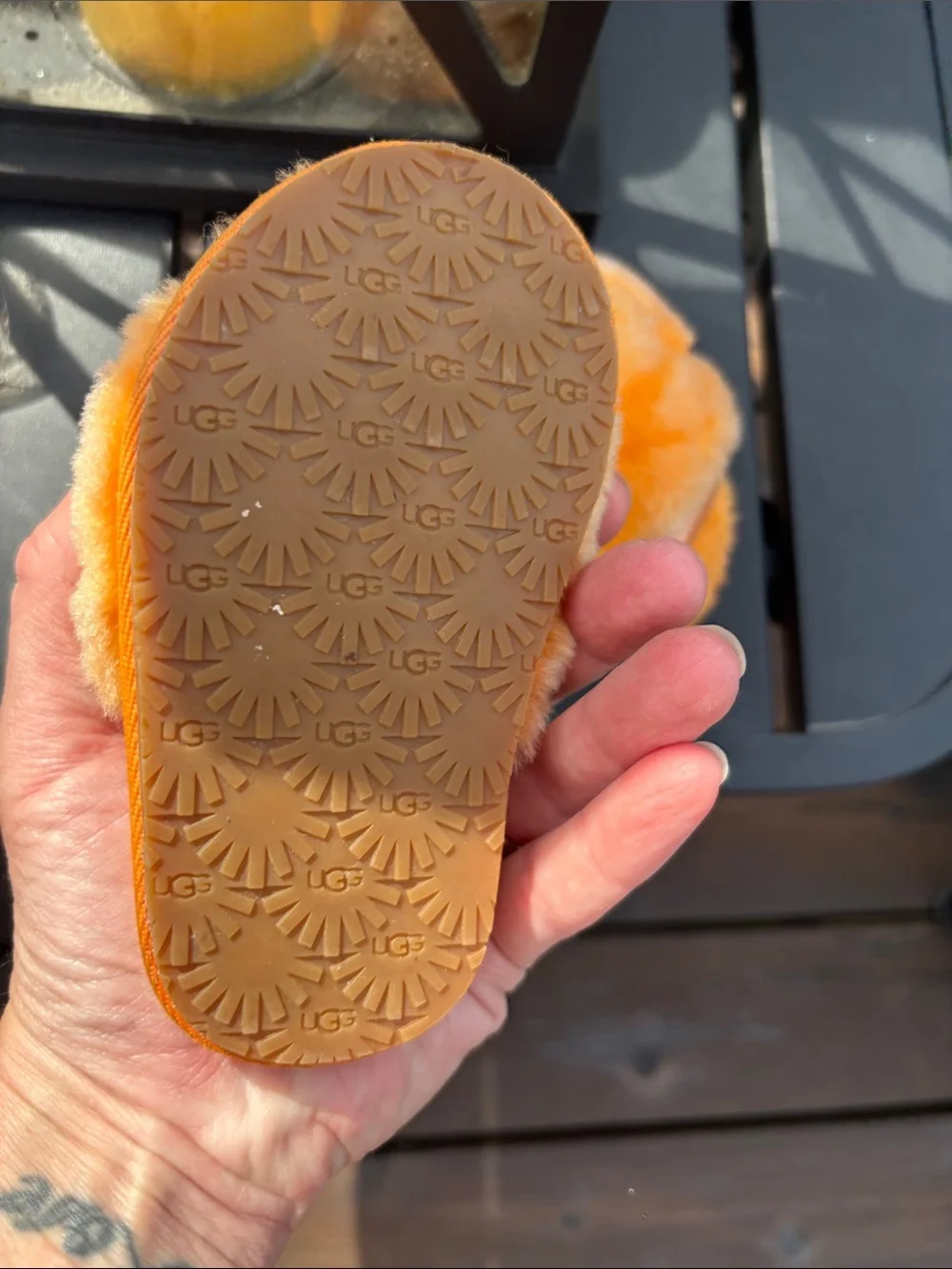 UGG Kids Orange Fuzzy Slide Sandals